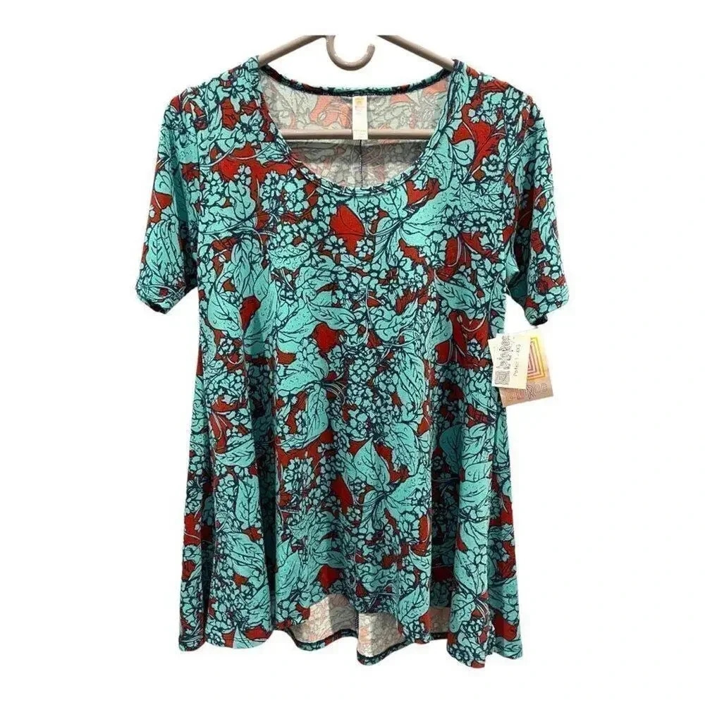 NEW LuLaRoe Womens Perfect T Size XXS Short Sleeve‎ Green Multicolor Top